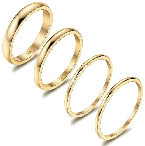 Diamday 14K Gold Knuckle Gefüllt Ringe Stacking Ringe für Frauen Gold Damen Band Ringe Schlichter Dünner Statement Goldring 1MM 2MM 3MM Comfort Fit Größe 57