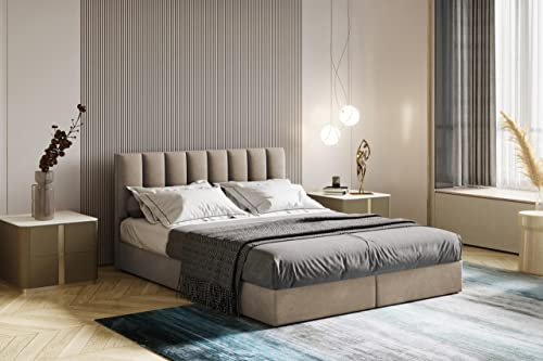 Boxspringbett mit Bettkästen City H3 Matratze mit Topper (Beige, 160 x 200 cm)