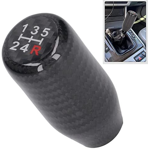 TKSE Car Gear Shift Knob, Carbon Fiber Gear Shift Knobs 5 Gears Universal Black Aluminum Gear Shifter Stick with 3 Adapters Replacement for Acura