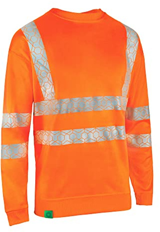 Beeswift Envirowear Orange Hi-Vis Sweatshirt Unisex Reflective Sustainable Circular Process Safety PPE Workwear - 2X-Large