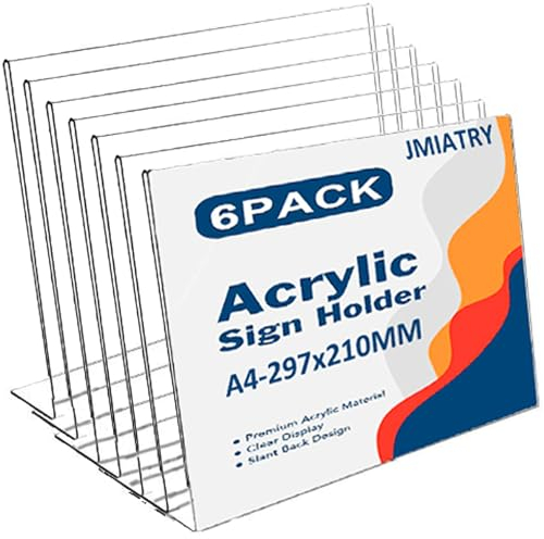 JMIATRY 6 Stück Acryl Aufsteller Din A4 Tischaufsteller Schräg, L Ständer Acryl Tischaufsteller A4 Aufsteller für Thekenaufsteller, Restaurant, Büro, Werbeaufsteller, Shop