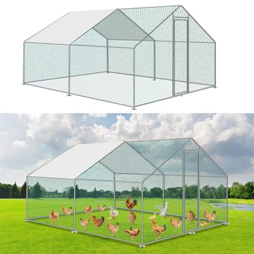 Yakimz Hühnerstall 3 * 4 * 2m mit Sicherheitsschloss und Wasserdichtem PE-Sonnenschutz, Hühnerhaus Freilaufgehege, Robuster Stahlrahmen, ideal für Hühner, Kaninchen und weitere Kleintiere