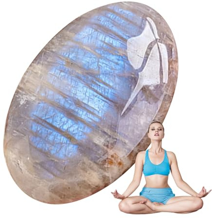 Maciun Piedra de palma de piedra lunar, piedras de bolsillo para preocupaciones, multiusos, , hecha a mano, elegante, piedra lunar arcoíris para meditación de alivio de presión y estrés