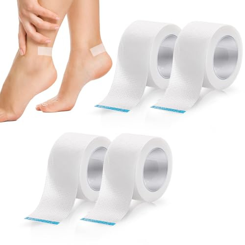 Blister Bandages, Heel Sticker Blister Protector 4 Rolls Silicone Gel Tape Waterproof Bubble Plasters Tape for Hand Toe Foot Blister Prevention Bandaids Calluses Tender Spots Shoe Friction (White)