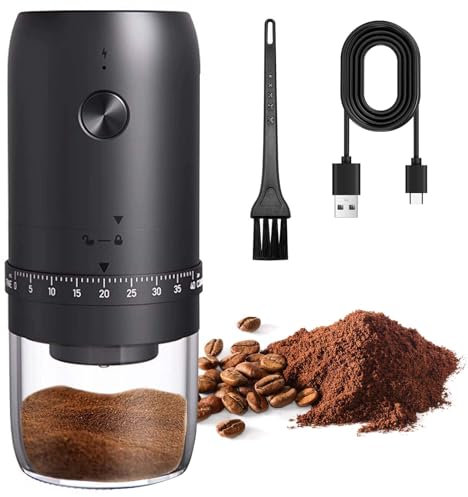 Molinillo de Café Eléctrico, USB Rechargeable Molinillo de Café con Cónica de Cerámica, Molinillo de Café Portátil con Múltiples Configuraciones de Molienda, para viajes campamentos oficina espresso
