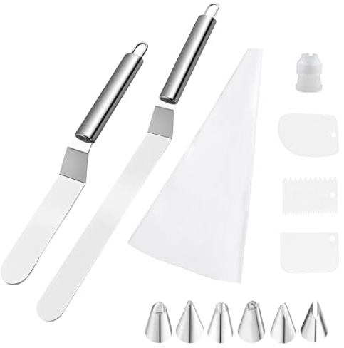 Xbessc 2 Pièces Spatule Patisserie, Spatules Coudées en Acier Inoxydable, Spatule Cuisine Gâteaux Lissage avec Kit Ustensiles à pâtisserie pour Cupcakes, Glaçage, Pâtisseries(Argenté)
