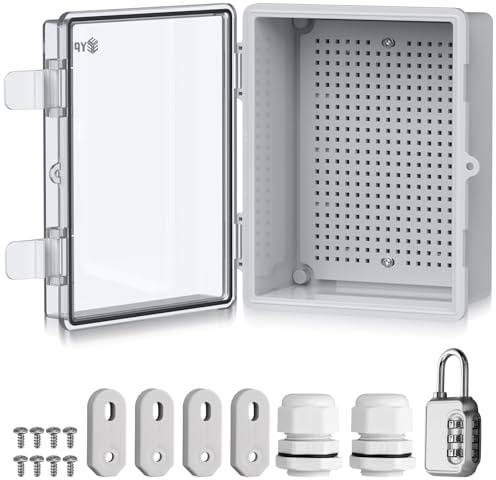 EYPINS Wasserdichter Verteilerkasten IP67, Anschlussdose Wasserdicht ABS Kunststoff Gehäuse außen Steckdosenkasten, Schaltkasten, Stromkasten mit Montagezubehör 22x17x11cm | Transparent Schaltschrank