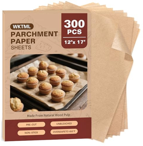 300 Pcs Parchment Paper Sheets, 12x17 Inches Unbleached Baking Paper, Non Stick for Gently Baking, Pre-Cut Half Sheet Parchment Paper for Oven, Air Fryer Liners, Microwave