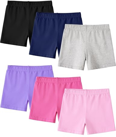ZUEMET 6 Pack Toddler Girls Bike Shorts Dance Cartwheel Under Dress Short for Baby Girl Size 2T Black+Navy Blue+ Grey+Purple+ Pink+ Rose Red