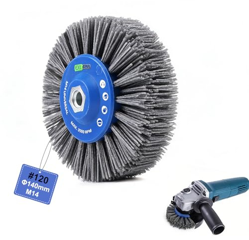 EXLECO M14 Spazzola Abrasiva in Nylon #120 Grana per Smerigliatrice Angolare, Diametro 140 mm, Épaisseur des Poils 1,1 mm, Spazzola Rotonda per Strutturare, Spazzola per Lucidatura
