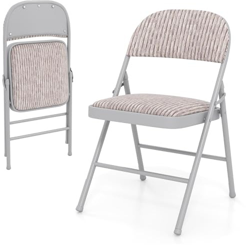 TANGZON 1/2/4 Pack Padded Folding Chairs, Foldable Conference Chairs with Backrest, Metal Frame Easy Storage Event Hall Guests Seat for Home Office Reception (Linen Fabric, Mid Back, Beige, 1)