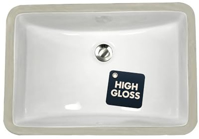 Nantucket Sinks UM-18x12-W White Undermount Bathroom Sink – 18x12 Interior Rectangular Bowl, Bath Sink for Vanity, High Gloss White Vitreous China, Scratch & Stain Resistant – Great Point