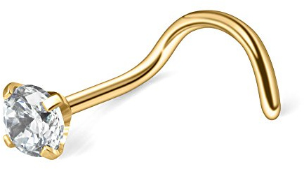 Ruifan 1PC 20G Surgical Steel Gold Plated With Clear 3mm (0.01 ct. tw) Diamond Cubic Zirconia Crystal Nose Twist Screw Ring Piercing Jewelry