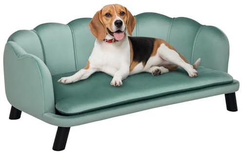 PawHut Divano per Cani Taglia Medio-Grande max. 32kg con Rivestimento Verde Sfoderabile e Lavabile