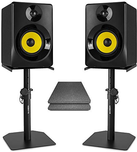 VONYX SMN50B Active Studio Monitors Pair 5-inch 140W Home Studio Monitor Speakers Set with Adjustable Desktop Stands & Acoustic Isolation Foam Pads for Recording Mixing DJ Production