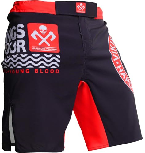 Hardcore Training Fight Shorts Män Boxning MMA Combat BJJ Grappling Fitness Muay Thai Kickboxning No Gi Kickboxing (DE/NL/SE/PL, Alfa, M, Regelbunden, Regelbunden, Black/Red/White)