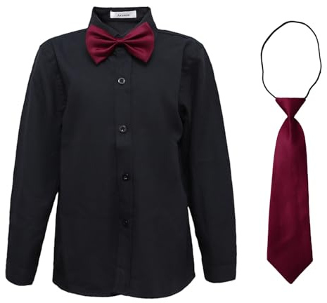 aromm Camisa Niño Uniforme Escolar con Corbata y Pajarita Abotonar Formal Manga Larga Sólido Oxford Camisa