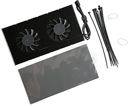 Septpenta GPU Backplate Memory Radiator für RTX 3090 3080 3070 Grafikkarten, Design mit Zwei Lüftern, mit Wärmeleitpad für Schnelle Wärmeableitung, 4 Pin Lüfterschnittstelle, Kühlkörper Aus Aluminium