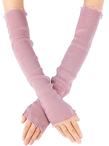Yolev Damen Armstulpen Sommer Lange Fingerlose Handschuhe Rosa Ultradünne UV Schutz Arm Ärmel Kühlung Mesh Tüll Fingerlose Ärmel für Party Outdoor Sport