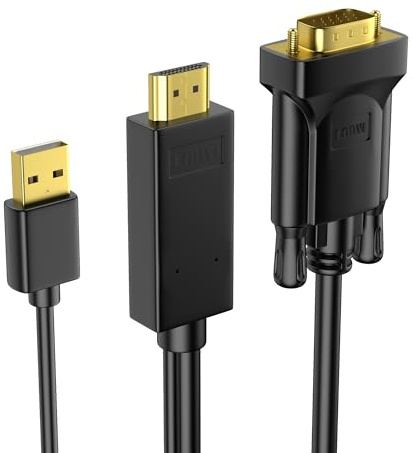 HDMI to VGA Cable 6FT, Uni-Directional HDMI to VGA Cable with USB Power(Male to Male), Compatible for Mac mini, MacBook Pro, Blu-ray Player, Computer, Desktop, Laptop, PC, Monitor, Projector, HDTV