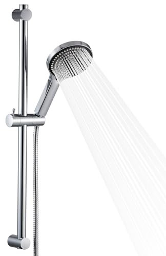 OFFO Duschstange mit Brause 70cm,Duschkopf mit Schlauch und Halterung,Duschkopf mit 6 Strahlarte, und 1,6 m Schlauch, Verstellbarem 680mm Brausestangenset, Chrom