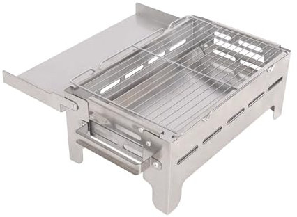 Parrilla de Barbacoa portátil Plegable de sobremesa, miniparrilla de carbón de Acero Inoxidable con asa y Mesa Auxiliar Plegable para cocinar al Aire Libre, Acampar en el Patio, picnics en la Playa