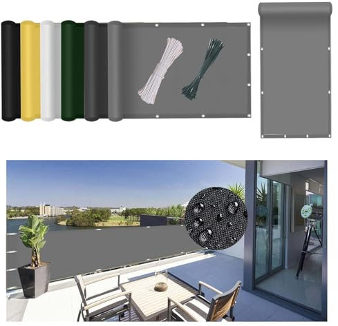Balkonbespannung Nach Mass 130 x 140 cm Sonnenschutz 95%/Windschutz/Reißfest, Wetterfeste Balkonverkleidung mit Kordel Und Nylon Kabelbinder, für Gartenzaun, Balkon, Hellgrau