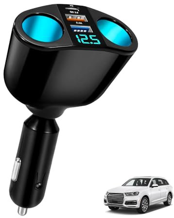 Auto Ladegerät Zigarettenanzünder Verteiler, Adapter Voltmeter Zigarettenanzünder, Dual USB QC3.0+20W PD Port USB C, LED Voltmeter für Smartphones Tablets Dashcams, Geeignet für 12V/24V Fahrzeugtypen