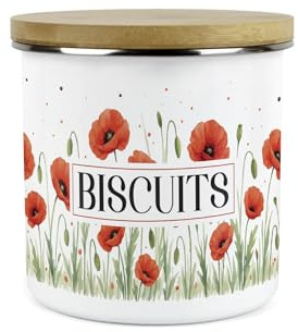Red Summer Poppies Small Biscuits Canister - Poppy Patterned Floral Homewares Gifts - 1.2L Enamel Food Kitchen Storage Container