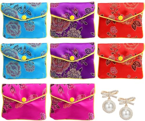 WeddHuis Set di 8 Sacchetti per Gioielli in Seta Broccata per Viaggio Donna Sacchettini Regalo Piccoli per Confetti e Bomboniere 8 x 10 cm