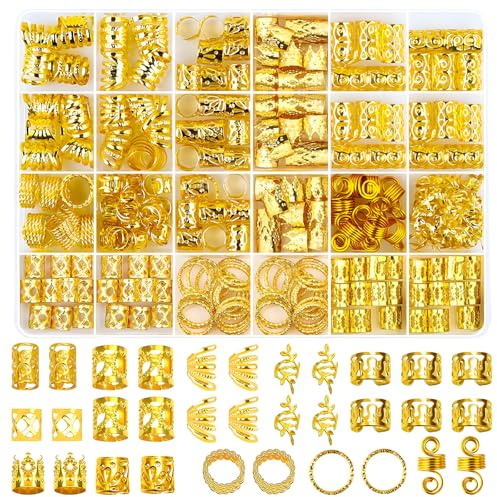 Xanthelle Haarperlen, 290 Pcs Ornements Capillaires Dorés pour Dreadlocks & Tresses, Bijoux de Cheveux Femmes, Accessoires Capillaires, Clips Métalliques, Anneaux & Clips pour Cheveux