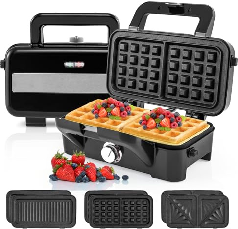GOPLUS Appareil Croque Monsieur 3 en 1 pour Gaufres, Croques et Sandwichs, Machines à Gaufres et Croques avec Plaques Amovible et Antiadhésive, Température Réglable 5 Niveaux & Protection Surchauffe