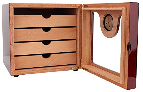 Hamwesh Gabinete de Humidor de Cigarros, Caja de Cigarro de Madera de Cedro con Humidificador e Higrómetro para Hombres, Contiene 100 para Viajar y Almacenamiento