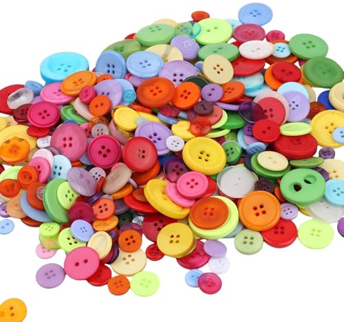 Buttons for Crafts, 400-500 Round Resin Button Mixed Colours Assorted Sizes (1-3 cm) for Sewing, Crafts DIY, Button Painting, Easter Egg Fillers, Ideas for Crafters & Teachers