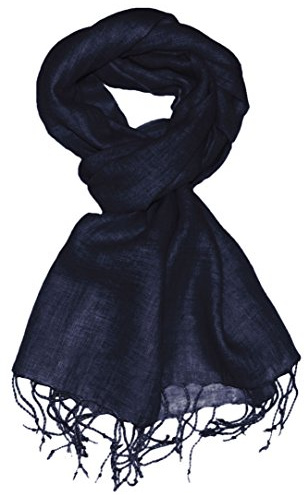 Lorenzo Cana - Bufanda de lino para hombre 100% lino 70 cm x 180 cm tela de fibra natural azul 9326111, Azul marino oscuro, 80 x 190 cm
