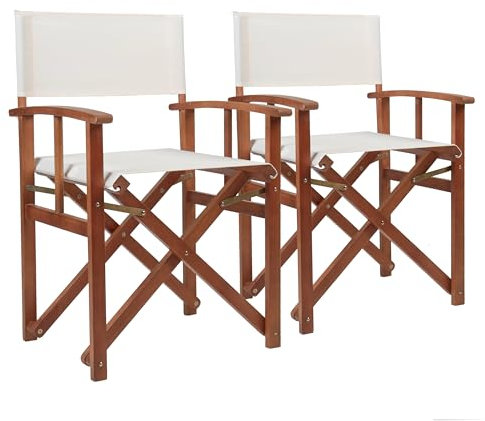 CHARLES BENTLEY FSC Wooden, Pair of Folding Directors Chairs, Cream, Pop-Up, Garden Seats, Outdoor Furniture, Easy To Fold, Lightweight, Traditional Design, Bentley Plaque, Compact (85x54.5x51cm)