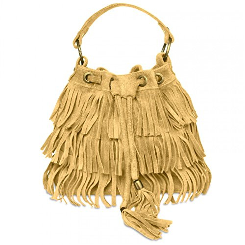 Caspar TL677 Damen Wildleder Fransen Tasche/Beutel, Farbe:hellbraun