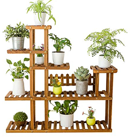 Blumentreppe Blumenregal Pflanzentreppe aus Holz Blumenständer für Innen Außen Garten Balkon Wohnzimmer Pflanzenregal Aussen Draußen Leiterregal Dekoratives Fenster,115×25×116CM