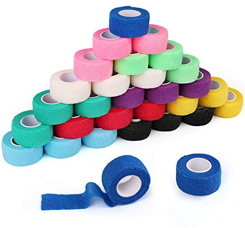 LotFancy Self Adhesive Bandage Wrap, 30 Pack 1 inch x 5 Yards Self Adherent Wrap, First Aid Athletic Tape, Cohesive Bandage, Sports Tape, Medical Supplies for Finger, Ankle, Wrist Sprains &Swelling