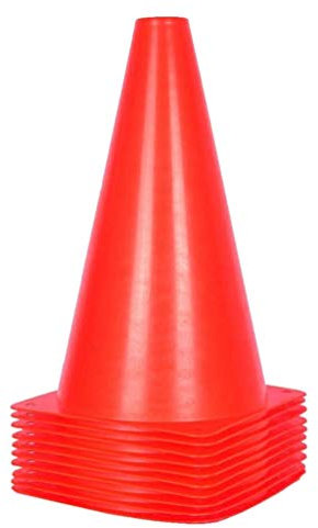 D-Work Cônes de Marquage en Polyéthylène - 10 pièces - Hauteur 23 cm - Base carrée 14 cm - Poids 68 GR - Idéaux pour Football, Fitness et Jeux