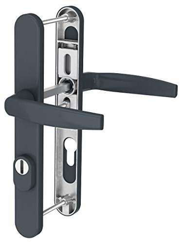 Schmalrahmengarnitur mit Kernziehschutz Anthrazit RAL7016 92mm Nebeneingangstürbeschlag Haustürbeschlag Langschildgarnitur Profilzylinder Lochung Türdrücker (Drücker/Drücker, Türstärke 55-70mm)