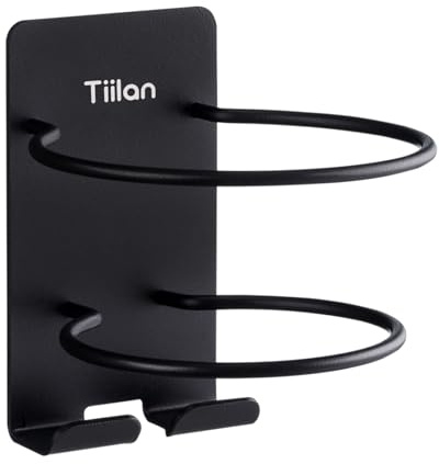 Tiilan Hair Dryer Holder Wall Mount, Blow Dryer Holder Self Adhesive, SUS 304 Stainless Steel, Bathroom Hair Tool Organizer Rack, Black