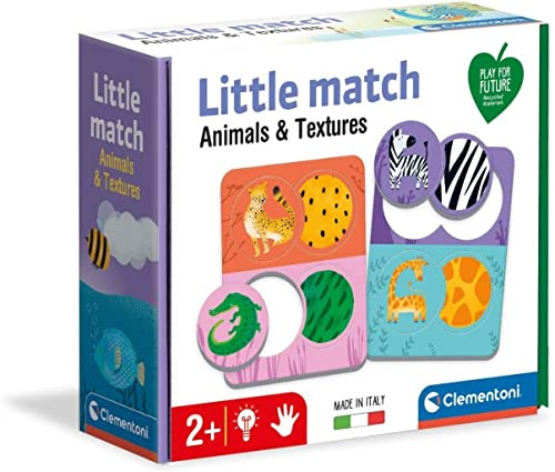 Clementoni - Little Match-Animales y Texturas-6 Mini, Rompecabezas de encastre, Juego Educativo para niños de 2 años, Made in Italy, Multicolor, 16326