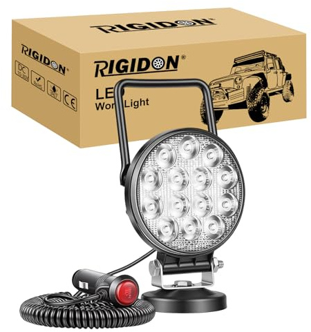 RIGIDON Luces de trabajo magnéticas de 42 W, faros de trabajo LED redondos, 12 V 24 V con base magnética, focos para vehículos todoterreno camiones SUV 4x4 Tractor