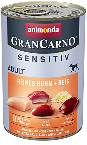animonda GranCarno Hunde Nassfutter Sensitiv Reines Huhn + Reis (6 x 400g), getreidefreies Hundenassfutter ohne Zucker, für ausgewachsene Hunde, mit frischen fleischigen Zutaten