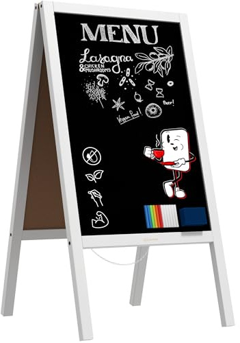 ALLboards Lavagna Nera da Gesso con Cavalletto Bianco 118x61cm, Struttura in Legno, Scrivibile con Gessetti e Pennarelli a Gesso, per Bar Ristoranti Locali