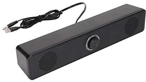Ultra-Slim Computer Soundbar, USB Powered 6W Stereo Speakers for PC/PS5/Monitor, 3.5mm Aux and Plug and Play (Black ABS, Desktop/Laptop/Tablet Compatible)