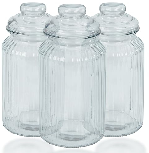 ZENO Airtight Glass Jars Vintage - Set of 3 | Traditional Sweet Jar Storage Containers | Preserving Kitchen Jars | Ideal for Tea, Coffee & Sweets | 950ml