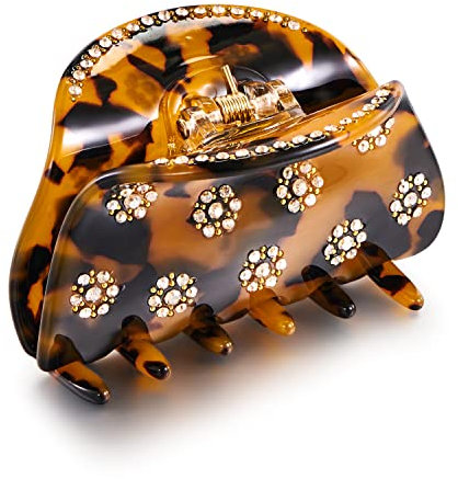 LILIE&WHITE Pince À Cheveux Femme Écaille Marron – Strass Fleur, Antiallergique Acétate Fait Main, Tenue Solide, Couleurs Durables, Accessoire Coiffure Cadeau