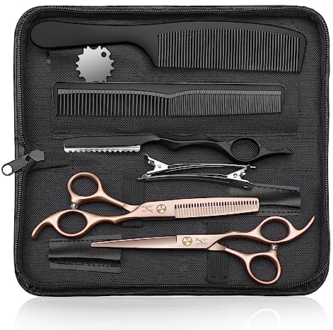 JASON Friseurscheren Set Profi - Haarschneideschere&Effilierschere 6.5 Haarschere Friseurschere für Friseur/Anfänger, Roségold